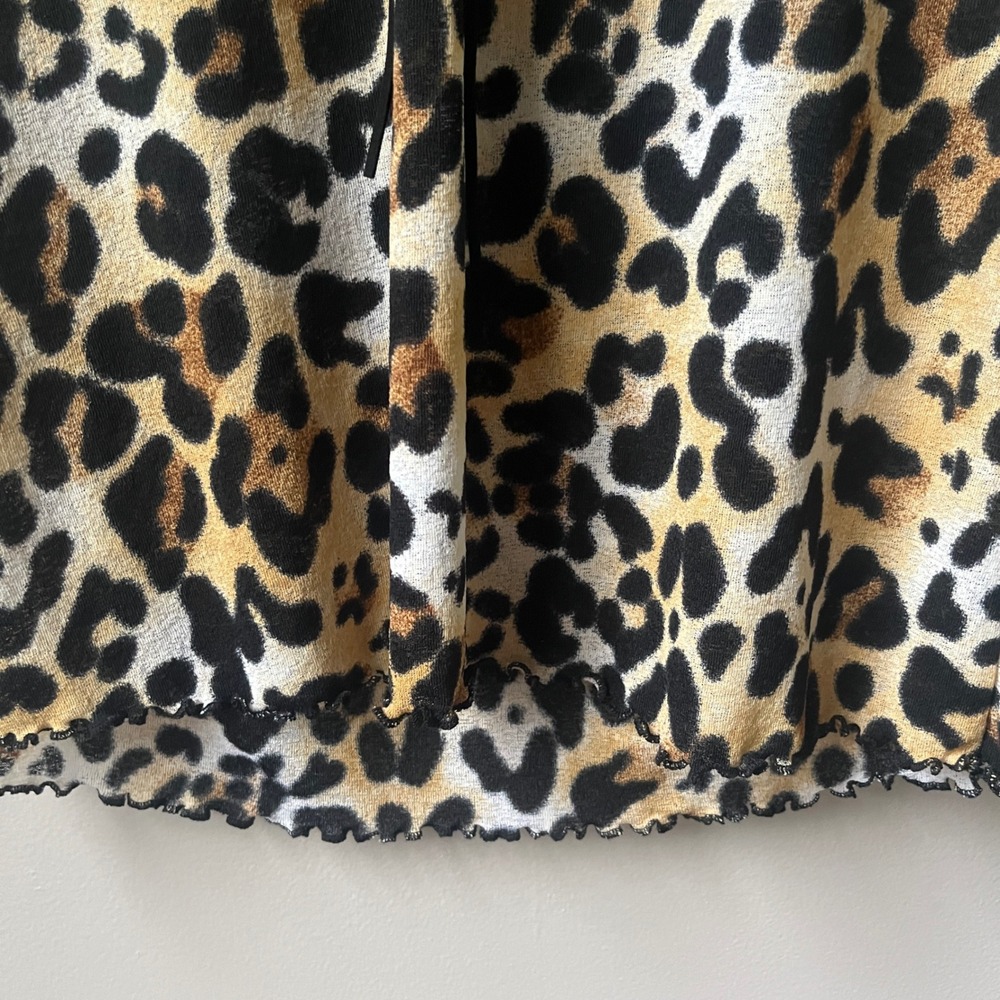Vintage Y2K Leopard Print Top Women's Small Mesh Fitted Stretch Lettuce Hem - Picture 7 of 12